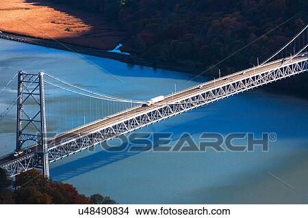 USA, New York, Bear Mountain with bridge above blue river View Large Photo Image Picture - USA, New York, Bear Mountain with bridge above blue river. Fotosearch