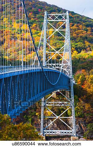 Picture - USA, New York, Bear Mountain with bridge above river. Fotosearch