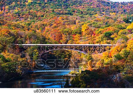 Stock Image - USA, New York, Bear Mountain with bridges above river. Fotosearch