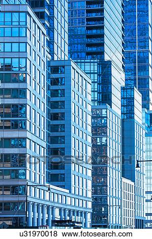 USA, New York, Glass office buildings View Large Photo Image Stock Photo - USA, New York, Glass office buildings. Fotosearch