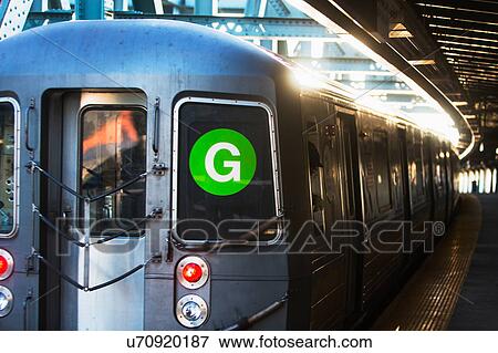 Stock Photo - USA, New York, New York City, Subway train at station. Fotosearch