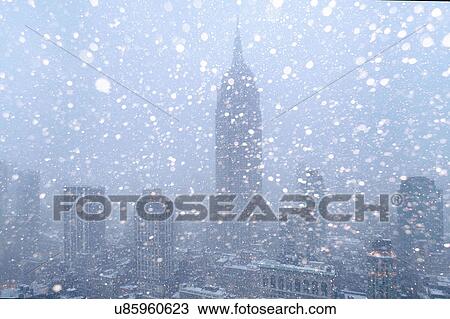 USA, New York State, New York City, Empire State Building and city skyline in snow View Large Photo Image Stock Image - USA, New York State, New York City, Empire State Building and city skyline in snow. Fotosearch