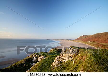 Stock Image - View of Rhossili bay, Gower, Wales. Fotosearch