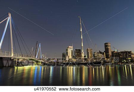 Stock Image - Westhaven marina at night, Aukland, New Zealand. Fotosearch