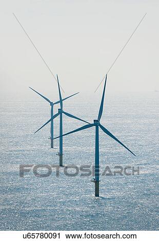 Stock Image - Wind turbines at Dutch offshore wind farm, IJmuiden, Netherlands. Fotosearch