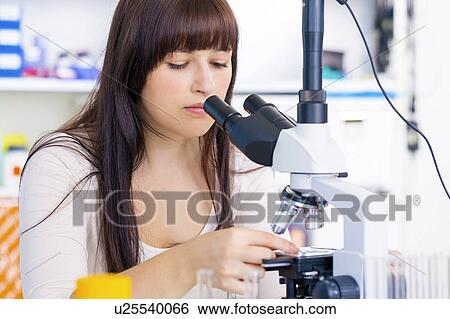 Woman using microscope View Large Photo Image Stock Photograph - Woman using microscope. Fotosearch
