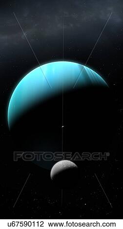 An impression of the green ice giant planet, Uranus, and its second innermost substantial moon, Ariel. Uranus is the seventh planet in order of distance from the Sun, orbiting at an average distance of 2. 85 billion km. It is unusual in that it has a... View Large Photo Image Stock Image - An impression of the green ice giant planet, Uranus, and its second innermost substantial moon, Ariel. Uranus is the seventh planet in order of distance from the Sun, orbiting at an average distance of 2. 85 billion km. It is unusual in that it has a.... Fotosearch