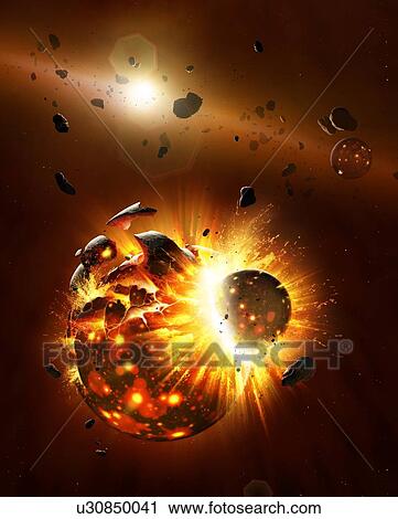 Stock Image - Artwork of the central regions of a protoplanetary disc. Planets are formed inside giant discs of gas and dust called protoplanetary discs, or proplyds for short. They are a natural consequence of the star formation process, with the star forming at.... Fotosearch