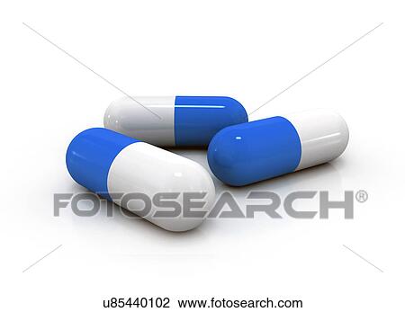 Stock Image - Blue and white capsules, illustration.. Fotosearch
