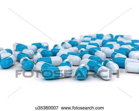 Stock Photo - Blue and white capsules, illustration.. Fotosearch