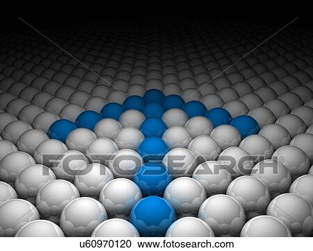Stock Image - Blue spheres in the shape of an arrow, illustration.. Fotosearch