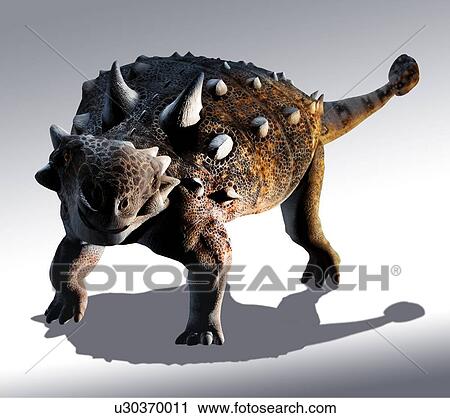 Stock Image - Computer illustration of an Euoplocephalus sp. dinosaur. This herbivorous armoured dinosaur lived during the Late Cretaceous Period (around 100 to 66 million years ago), in what is now Canada. It reached lengths of around 5 to 6 metres and weighed.... Fotosearch