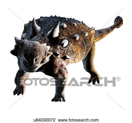 Stock Image - Computer illustration of an Euoplocephalus sp. dinosaur. This herbivorous armoured dinosaur lived during the Late Cretaceous Period (around 100 to 66 million years ago), in what is now Canada. It reached lengths of around 5 to 6 metres and weighed.... Fotosearch