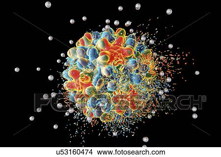 Picture - Destruction of hepatitis B virus by silver nanoparticles, computer illustration. Conceptual image for hepatitis B treatment and prevention by using nanotechnology.. Fotosearch
