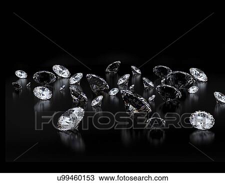 Stock Image - Diamonds against black background.. Fotosearch