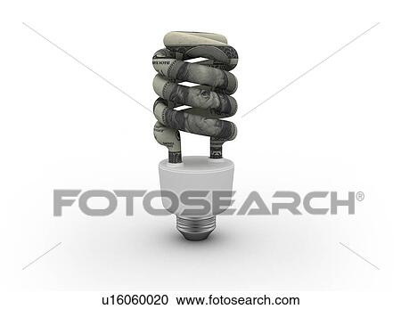 Stock Image - Energy saving lightbulb with US dollar.. Fotosearch