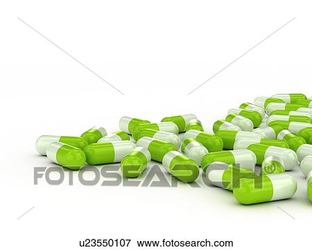 Stock Photo - Green and white capsules, illustration.. Fotosearch