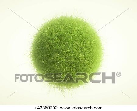 Stock Image - Green grass in sphere shape, illustration.. Fotosearch