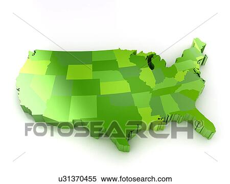 Stock Photography - Green map of the US, illustration.. Fotosearch