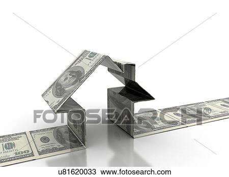 Stock Image - House made from dollar bills, illustration.. Fotosearch