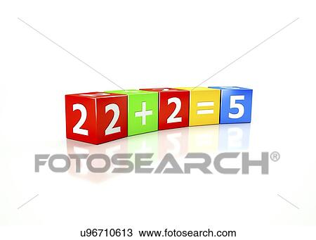 Stock Image - Illustration of the theory that when two companies or organizations join together, they achieve more and are more successful than if they work separately. First used by George Orwell in his novel 1984 where the State might declare two plus two equals.... Fotosearch