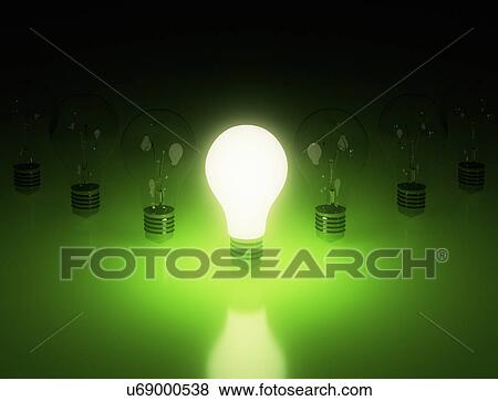 Stock Photo - Lightbulbs against a green background, illustration.. Fotosearch