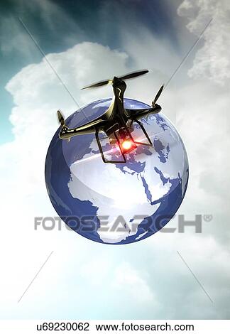 Planet earth and drone, illustration. View Large Photo Image Stock Image - Planet earth and drone, illustration.. Fotosearch