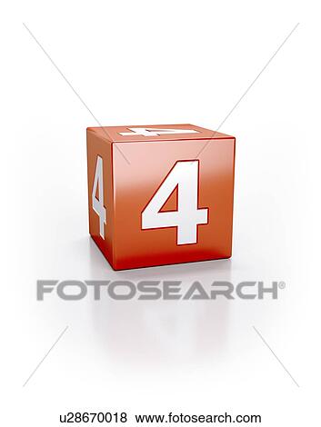 Stock Photo - Red cube with the number four.. Fotosearch