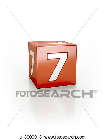 Stock Image - Red cube with the number seven.. Fotosearch