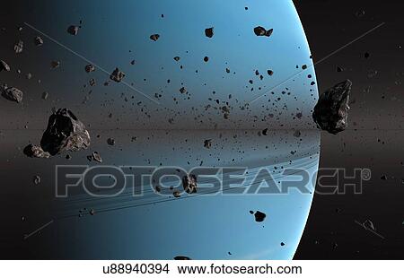Picture - Rings of Uranus. Artwork of particles making up one of the rings of Uranus. The rings of Uranus are very dark and not visible from Earth. There are eleven small rings in total, and they are only a few kilometres wide, and no more that a couple of.... Fotosearch