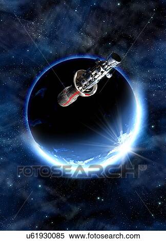 Stock Photography - Satellite and planet in outer space, illustration.. Fotosearch