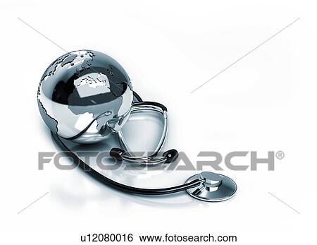 Stock Photograph - Stethoscope and globe, illustration.. Fotosearch