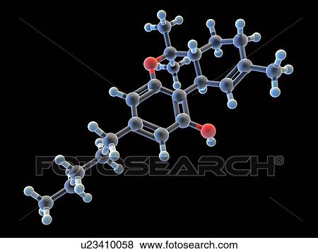 Tetrahydrocannabinol. Molecular model of tetrahydrocannabinol (THC, C21. H30. O2), the principal psychoactive constituent of the cannabis plant. Atoms are represented as spheres and are colour-coded: carbon (grey), hydrogen (blue) and oxygen (red) View Large Photo Image Stock Photo - Tetrahydrocannabinol. Molecular model of tetrahydrocannabinol (THC, C21. H30. O2), the principal psychoactive constituent of the cannabis plant. Atoms are represented as spheres and are colour-coded: carbon (grey), hydrogen (blue) and oxygen (red). Fotosearch