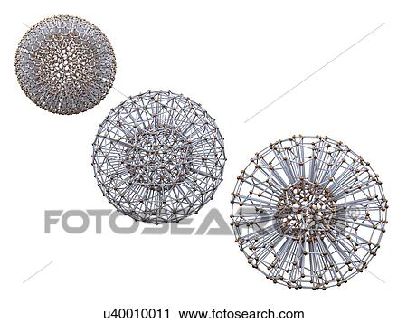Stock Image - Threee diffferent nanoparticles, computer artwork.. Fotosearch