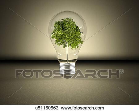 Stock Image - Tree inside a lightbulb, illustration.. Fotosearch