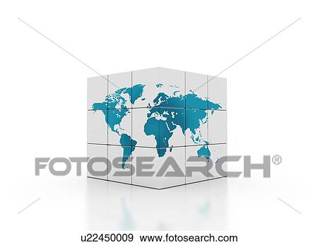 Stock Photo - White cube with world map, illustration.. Fotosearch