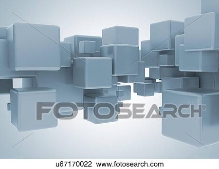Stock Image - White cubes, illustration.. Fotosearch