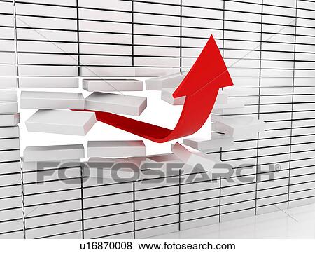 Stock Photo - White wall with a red arrow breaking through, illustration.. Fotosearch