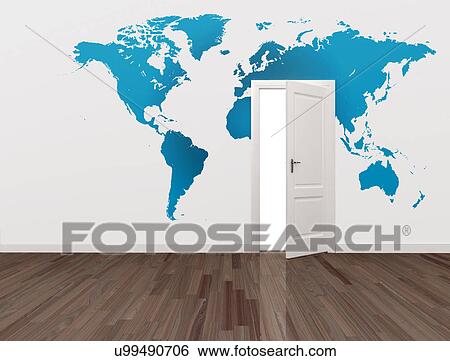 World map on wall with open door. View Large Photo Image Stock Photograph - World map on wall with open door.. Fotosearch