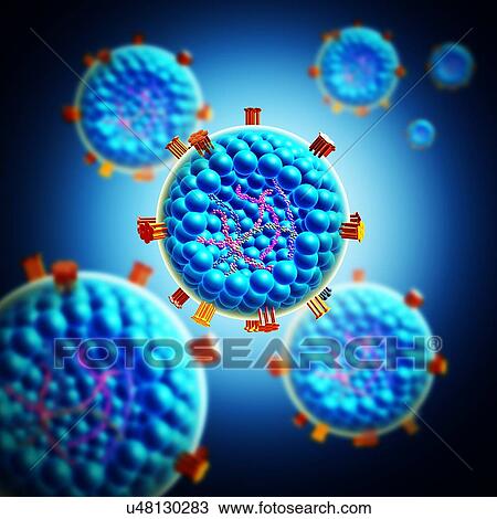 Stock Image - AIDS virus particle structure, illustration. Fotosearch