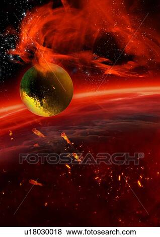 Asteroids colliding with planet View Large Photo Image Stock Photo - Asteroids colliding with planet. Fotosearch