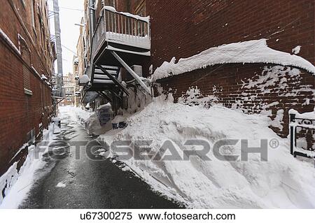 Back alley after blizzard in Boston, USA View Large Photo Image Stock Photography - Back alley after blizzard in Boston, USA. Fotosearch