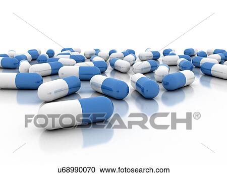 Stock Image - Blue and white capsules. Fotosearch