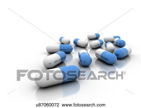 Stock Image - Blue and white capsules. Fotosearch