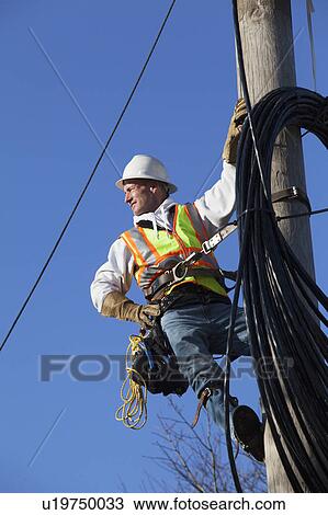 Cable lineman reviewing cable path View Large Photo Image Stock Image - Cable lineman reviewing cable path. Fotosearch