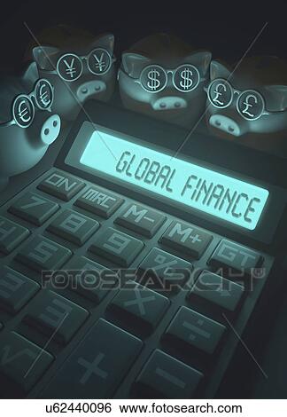 Calculator with global finance and piggy banks View Large Photo Image Stock Photograph - Calculator with global finance and piggy banks. Fotosearch