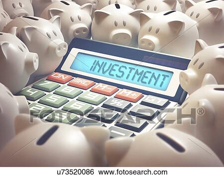 Stock Photograph - Calculator with investment and piggy bank. Fotosearch