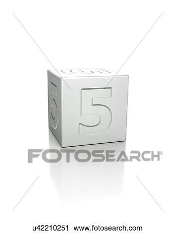 Stock Image - Cube with the number 5 embossed.. Fotosearch