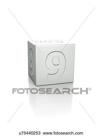 Stock Image - Cube with the number 9 embossed.. Fotosearch