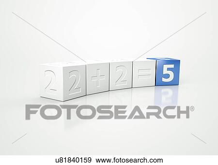 Stock Photo - Cubes illustrating 2 plus 2 equals 5.. Fotosearch